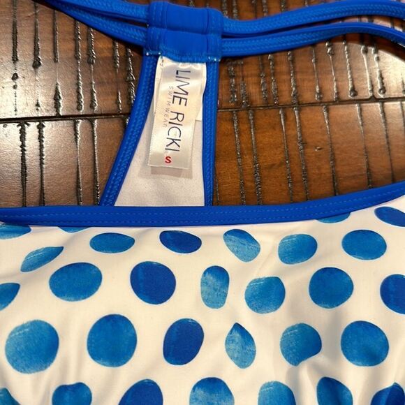 Lime ricki blue polka dot tankini top S - Picture 2 of 4